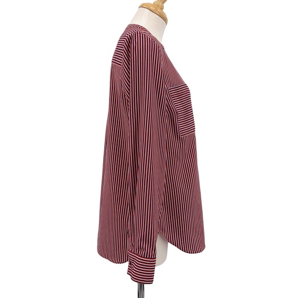 Cabi Franklin Blouse #5335, Red, White & Blue Striped Notch V-Neck Blouse, Small - Picture 8 of 16